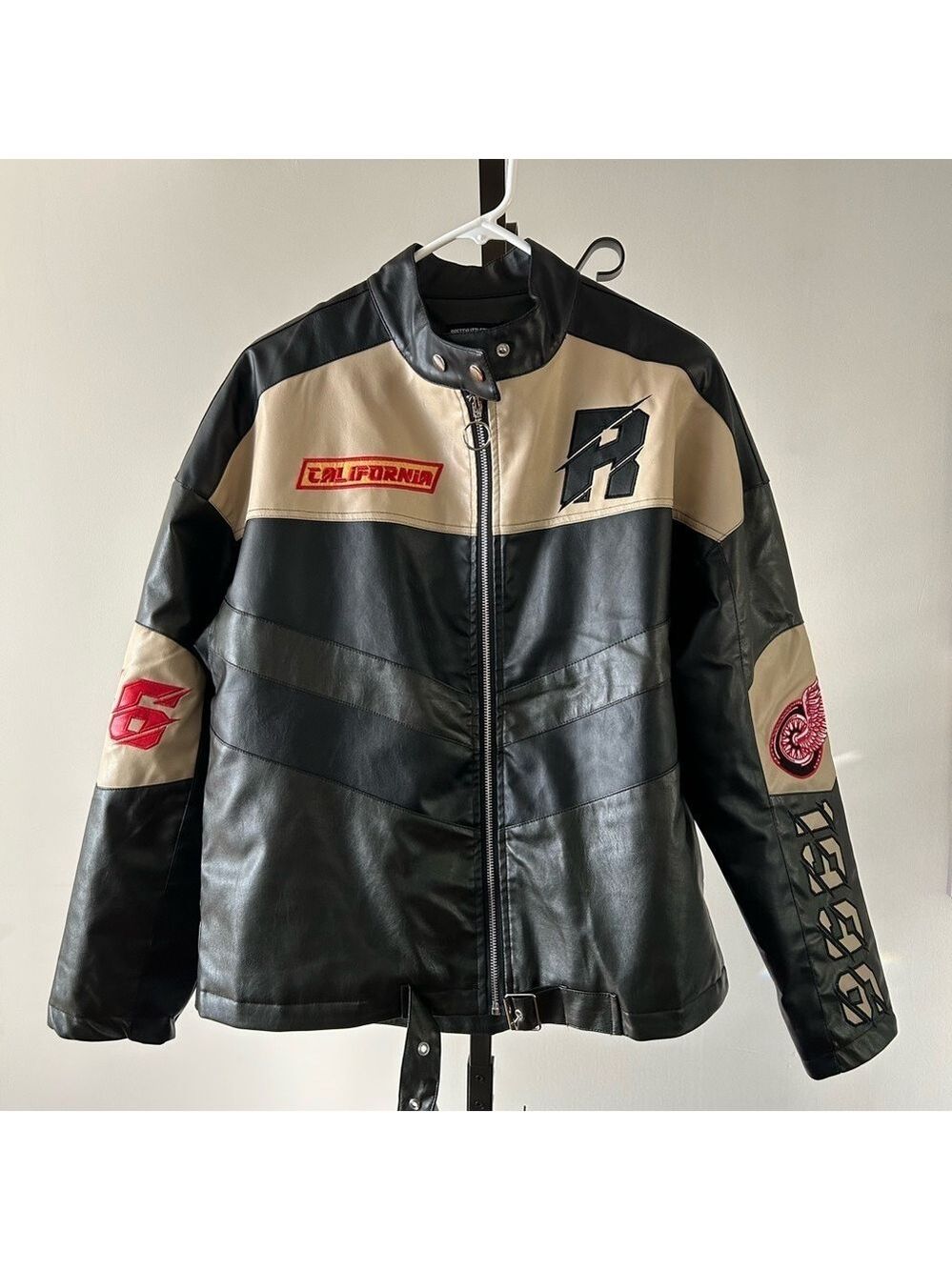 PrettyLittleThing Faux Leather Racer Jacket, Size XSmall.